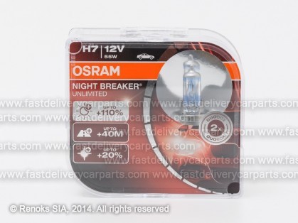 Spuldze H7 55W 12V OSRAM Night Braker Unlimited +110% komplekts 2gab