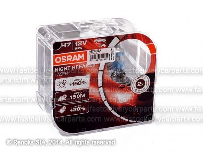 Spuldze H7 55W 12V OSRAM Night Braker Laser +150% 3750K 1500lm 2gab