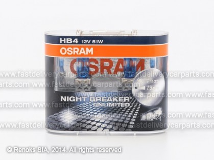 Spuldze HB4 9006 51W 12V OSRAM Night Braker Unlimited +110% komplekts 2gab