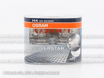 Spuldze H4 55/60W 12V P43T OSRAM Silverstar 2.0 +60% komplekts 2gab